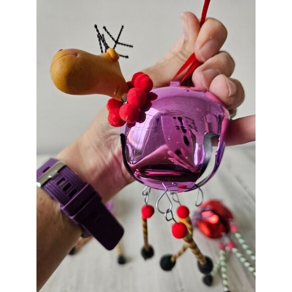 Reindeer bell jingle ornament vintage set deer Xmas tree - Picture 5 of 10